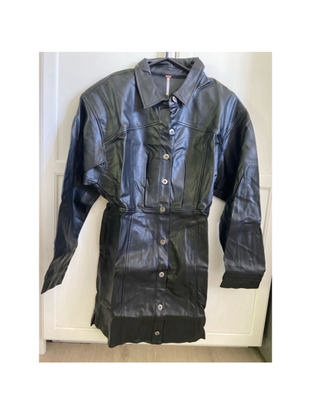 Free People NWT Size 10 Black Faux Leather Shirt Dress Western Moto - Picture 10 of 11